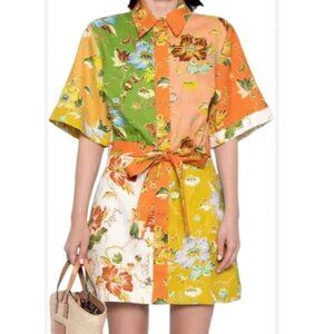 NEW MAGASCHONI Short Sleeve Floral Print Linen Button Up Shirt Dress Medium